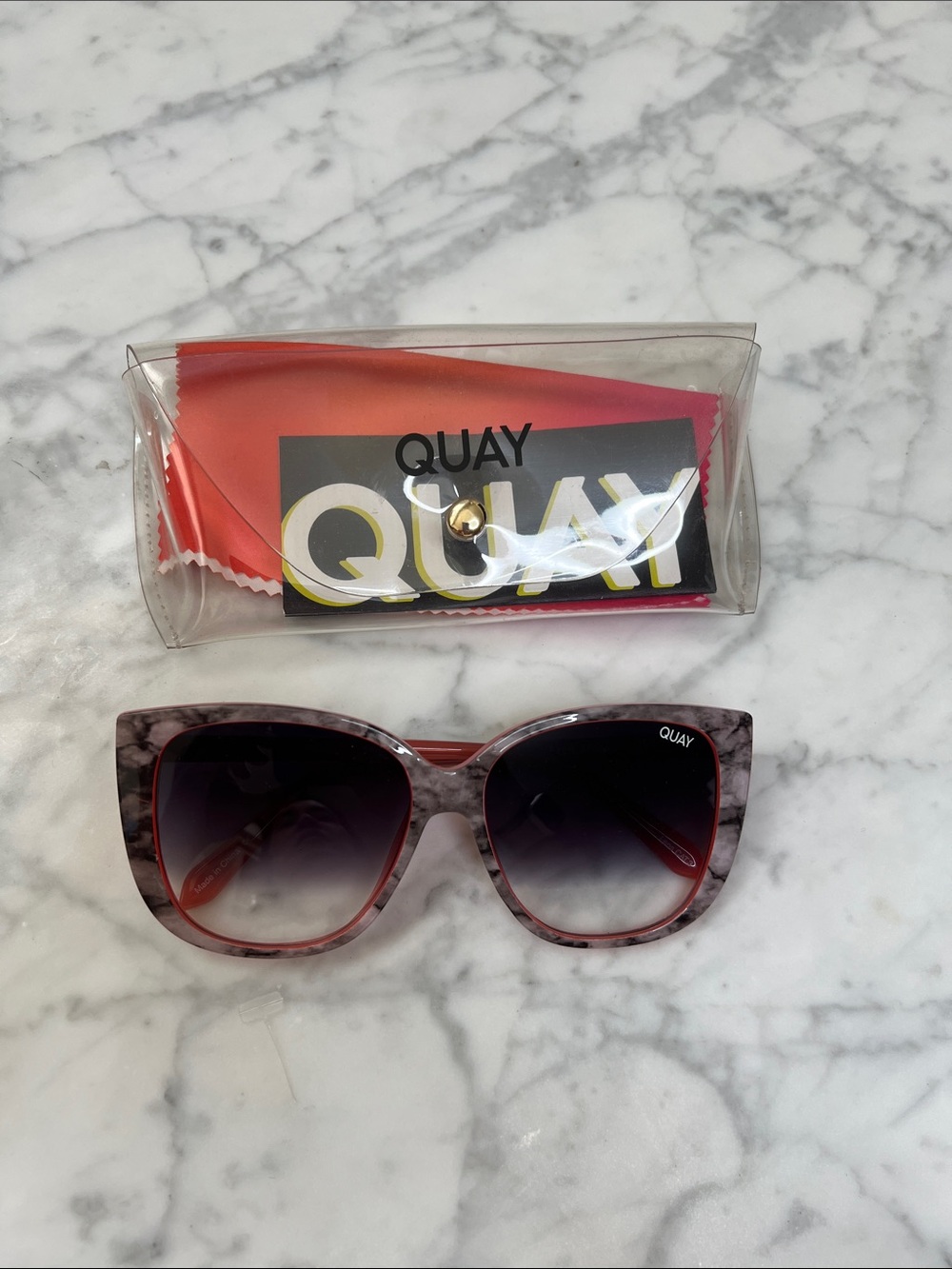 Quay Australia Ever After Marbled Coral Cat-Eye Sunglasses with Gradient Lenses